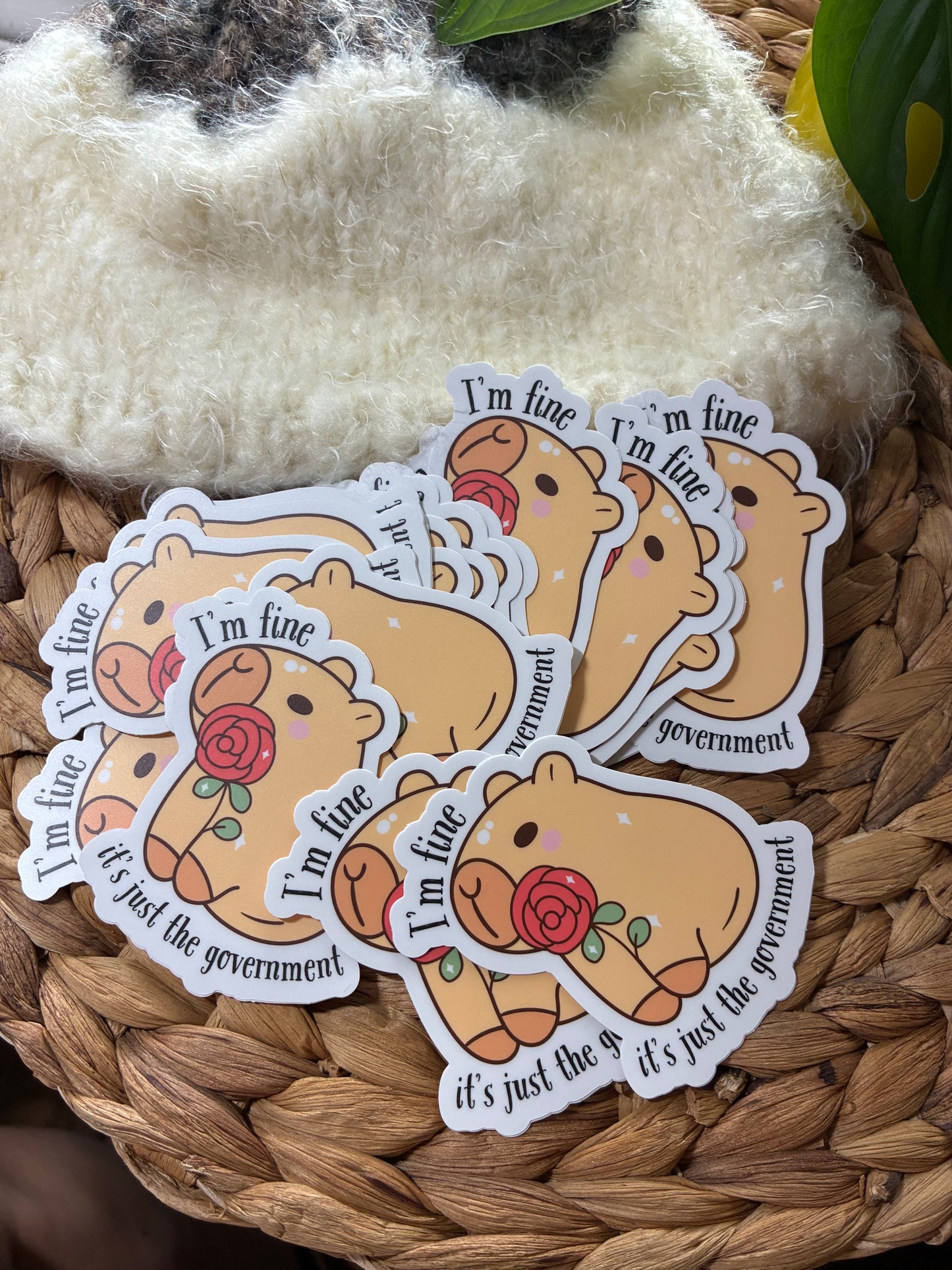 I'm Fine It's Just the Government Capybara Sticker
