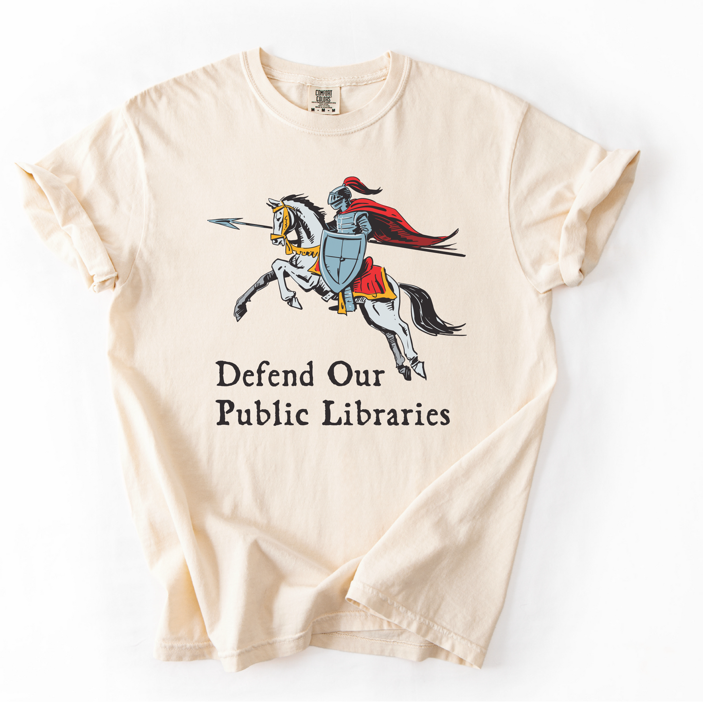 Defend Our Public Libraries Shirt - Medieval Knight - Unisex Pigment Dyed Shirt