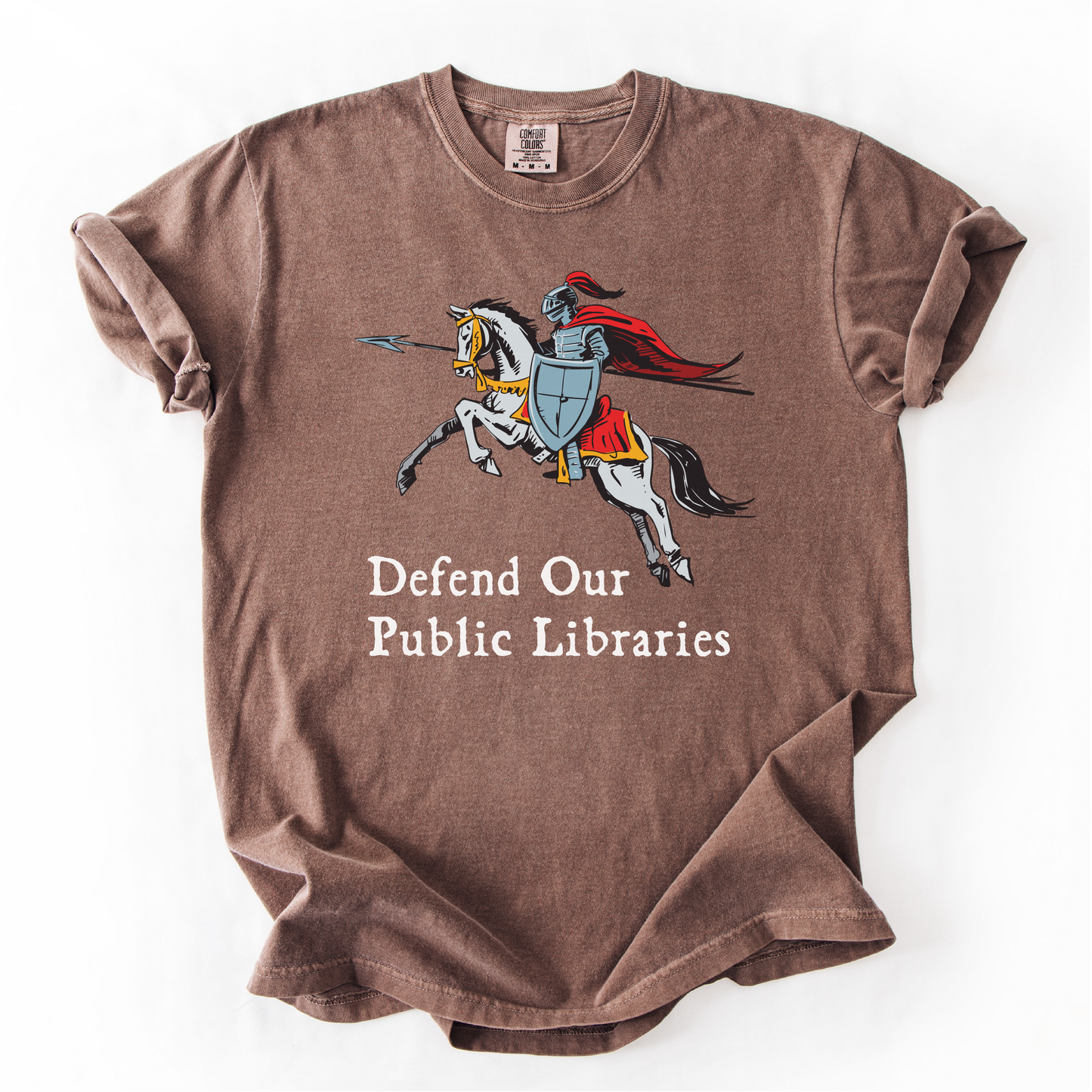 Defend Our Public Libraries Shirt - Medieval Knight - Unisex Pigment Dyed Shirt