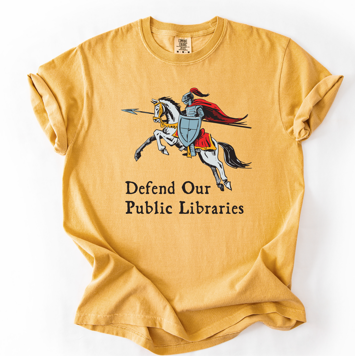 Defend Our Public Libraries Shirt - Medieval Knight - Unisex Pigment Dyed Shirt