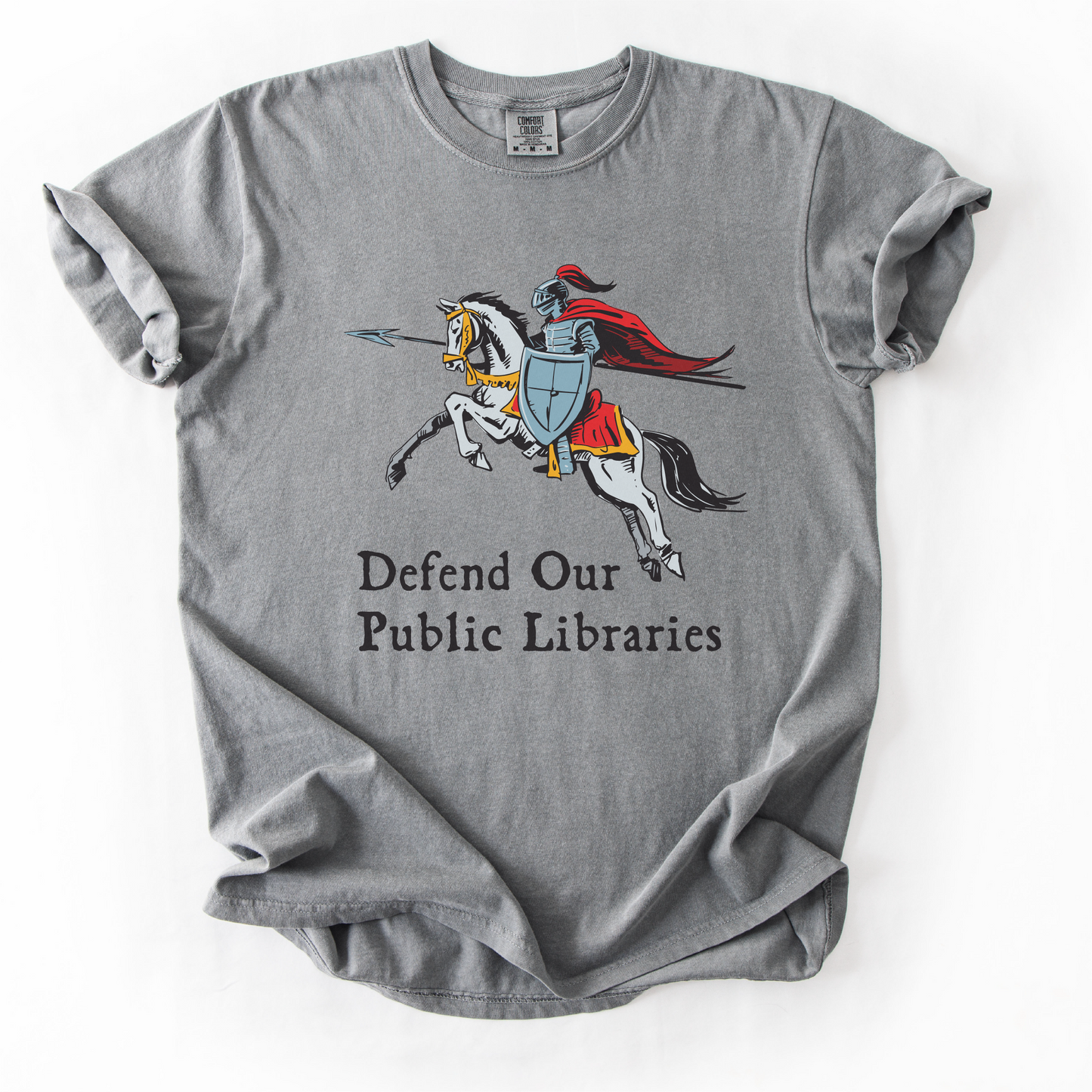 Defend Our Public Libraries Shirt - Medieval Knight - Unisex Pigment Dyed Shirt