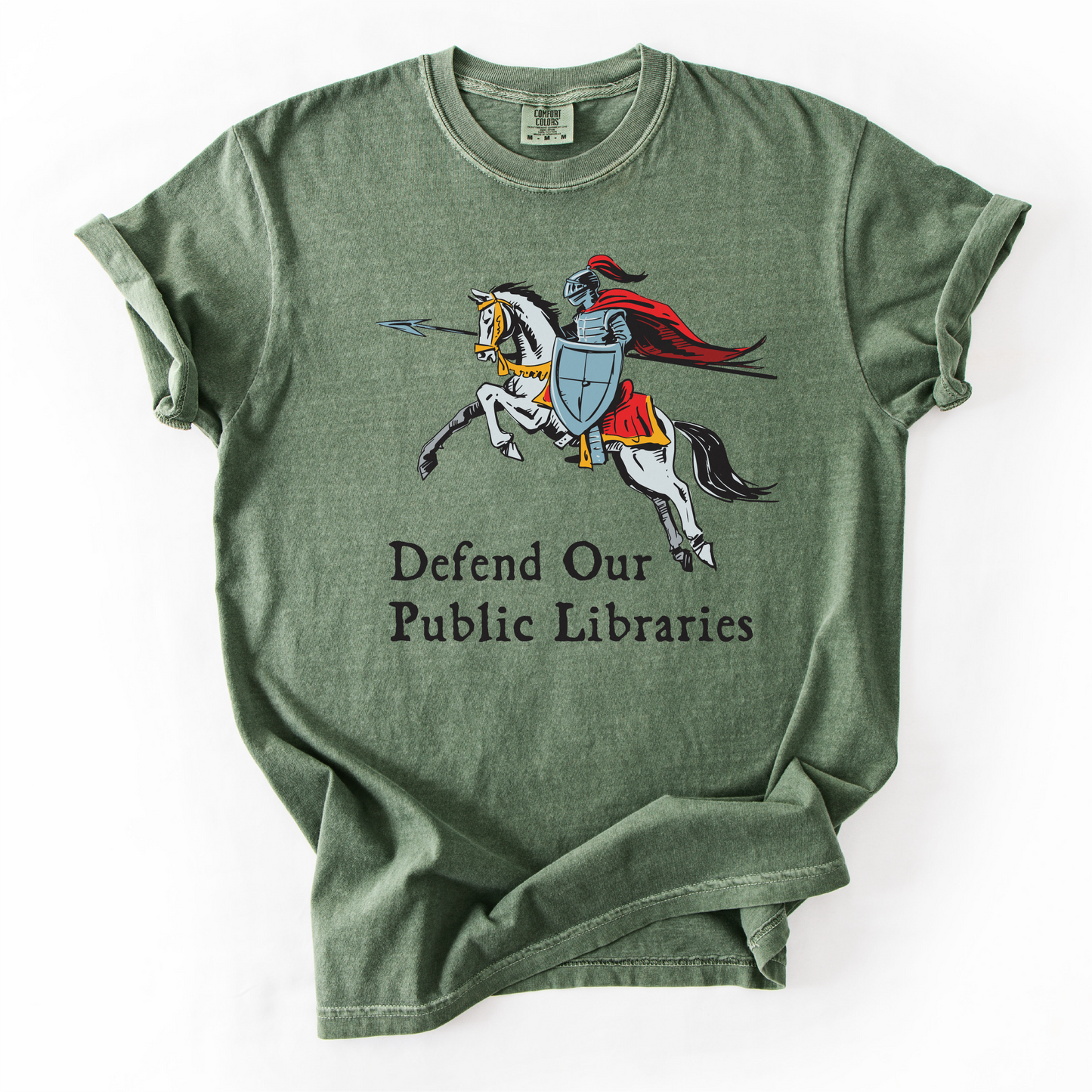 Defend Our Public Libraries Shirt - Medieval Knight - Unisex Pigment Dyed Shirt