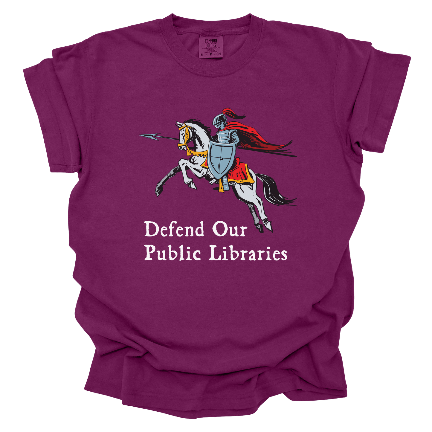 Defend Our Public Libraries Shirt - Medieval Knight - Unisex Pigment Dyed Shirt