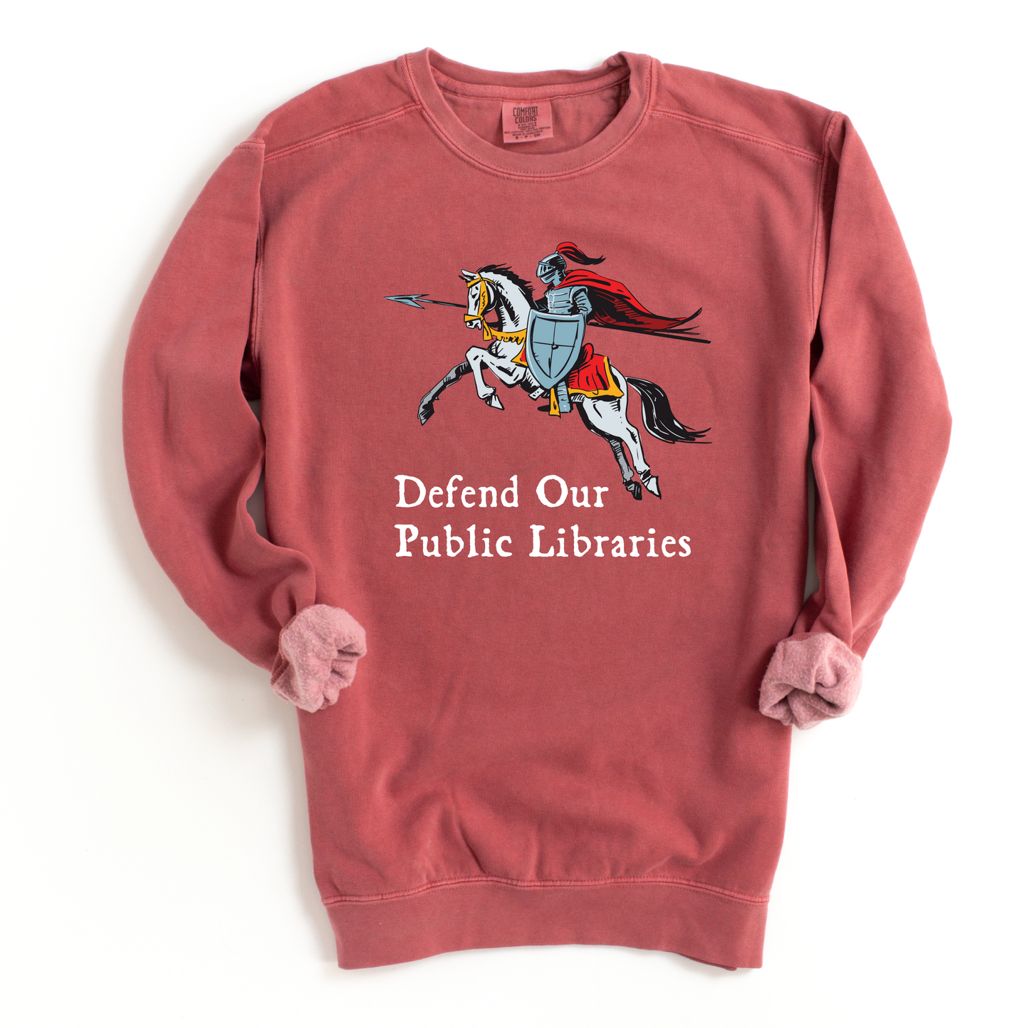 Defend Our Public Libraries Sweatshirt - Medieval Knight - Unisex Pigment Dyed Crew Sweatshirt