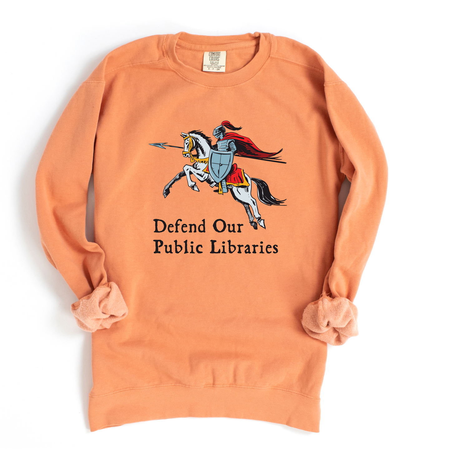Defend Our Public Libraries Sweatshirt - Medieval Knight - Unisex Pigment Dyed Crew Sweatshirt