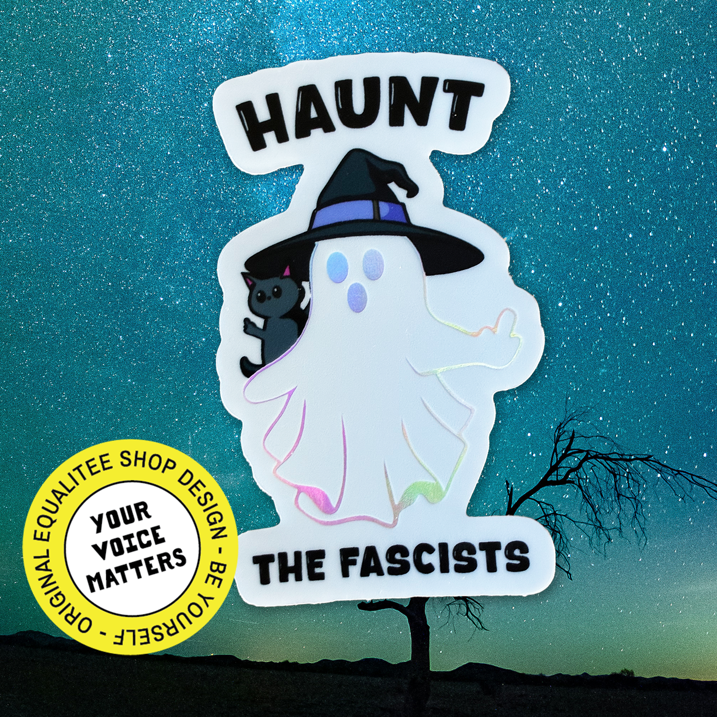 Haunt the Fascists Sticker Holographic Ghost