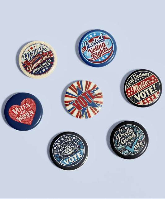 Progressive Voting 7 Button Set – Feminist Suffrage Pins, Protect Voting Rights, Democracy Activism Buttons, Political Protest Pinback Set
