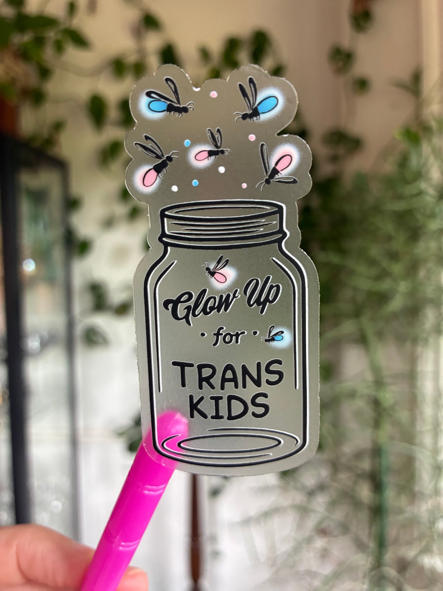 Glow Up For Trans Kids Clear Fire Fly Sticker