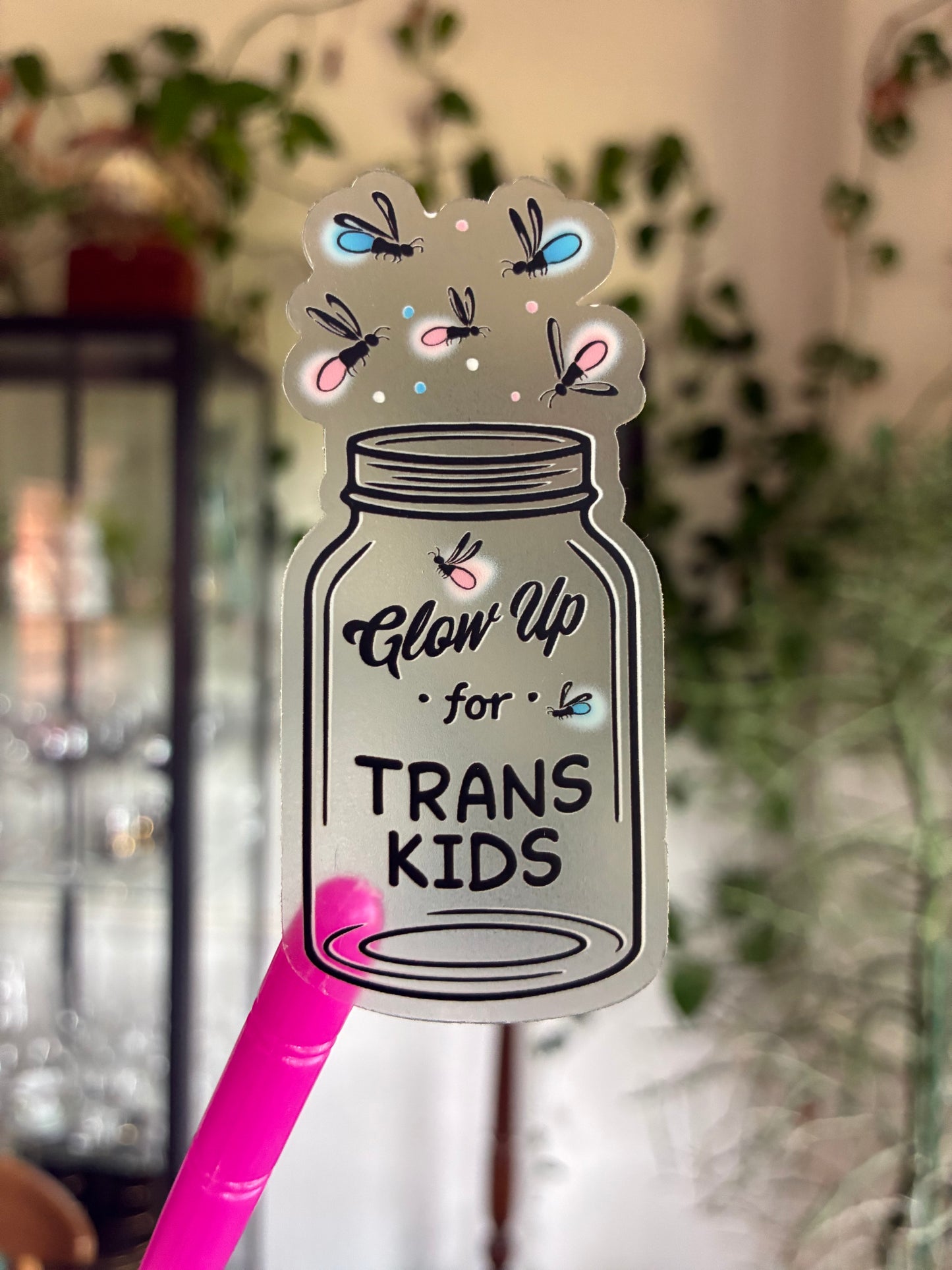 Glow Up For Trans Kids Clear Fire Fly Sticker