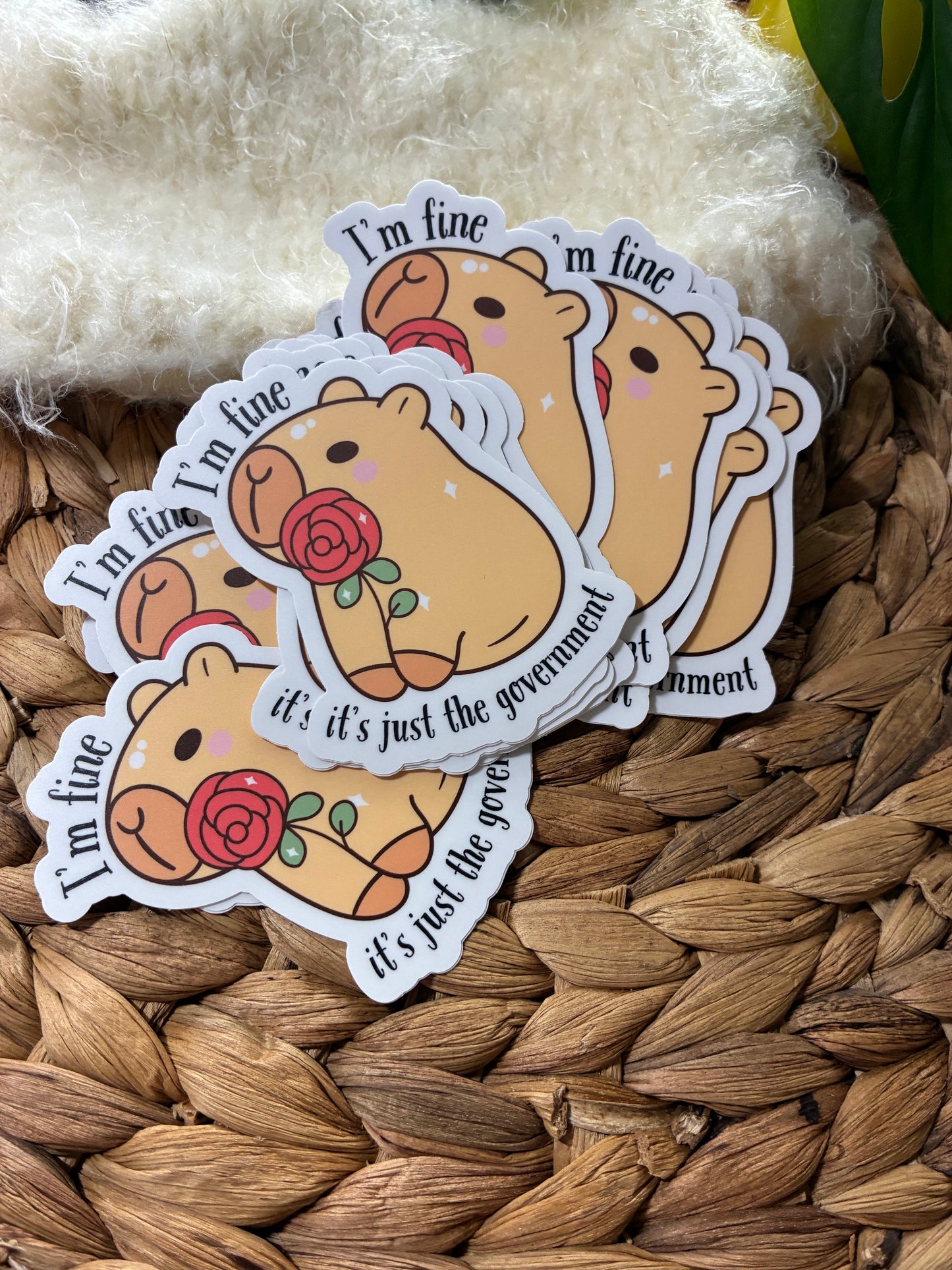 I'm Fine It's Just the Government Capybara Sticker