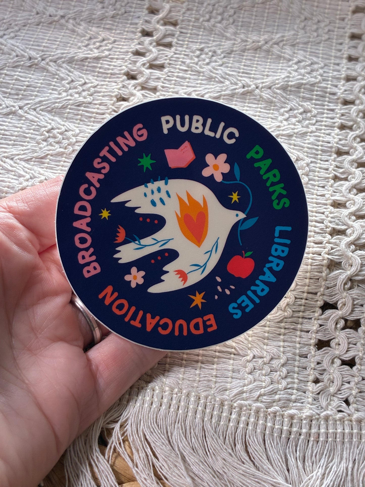 Support Public Services Parks Libraries Education Broadcasting Dove Sticker