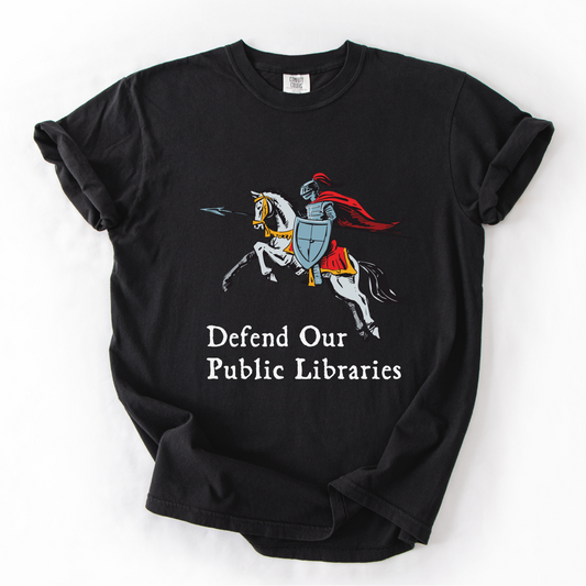 Defend Our Public Libraries Shirt - Medieval Knight - Unisex Pigment Dyed Shirt