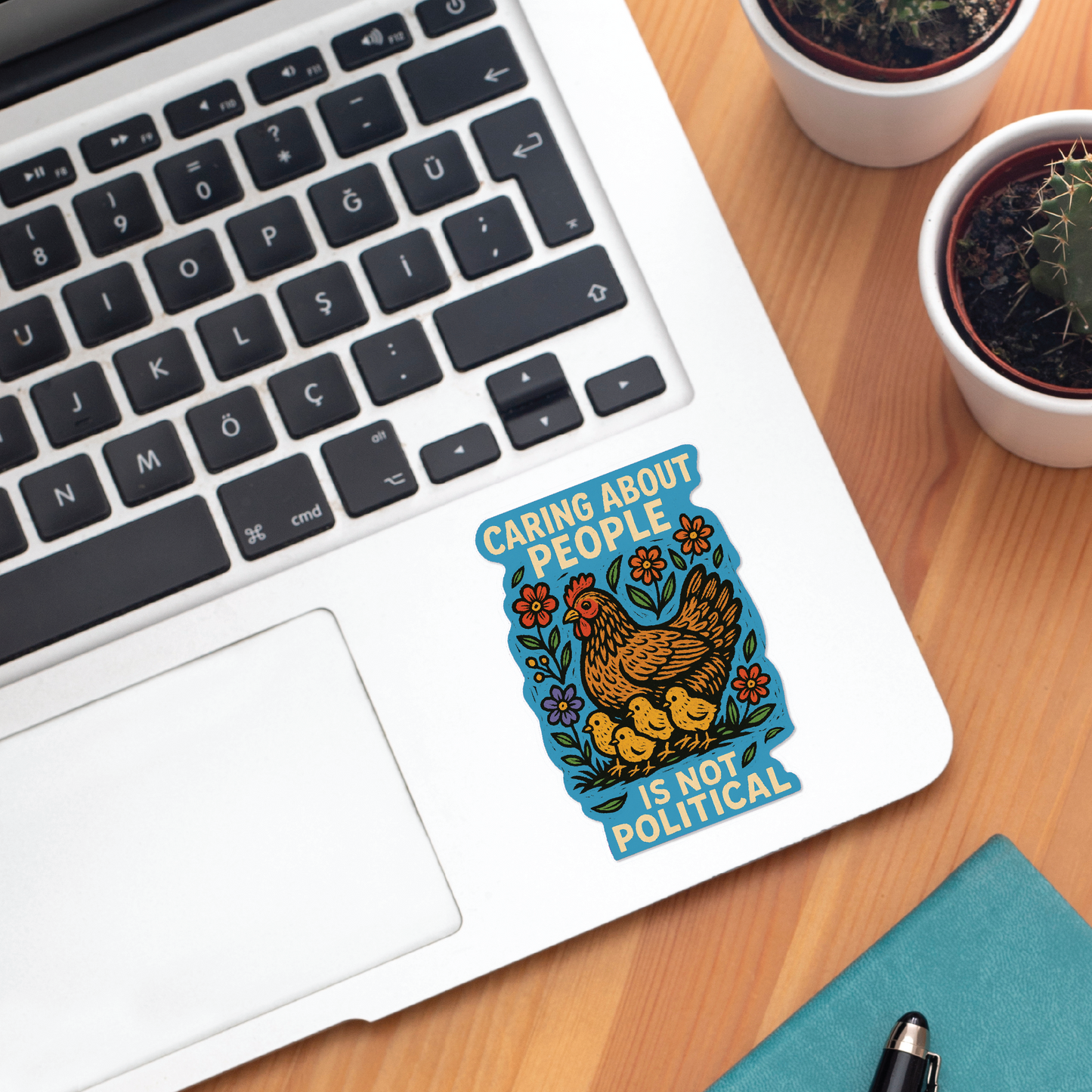 Caring About People Is Not Political Sticker Hen and Chicks